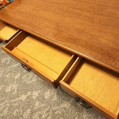 Lot #73  Vintage Kneehole Desk - 9 drawers