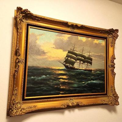 Lot #74  Original Painting - Ship at Sea - Handsome frame