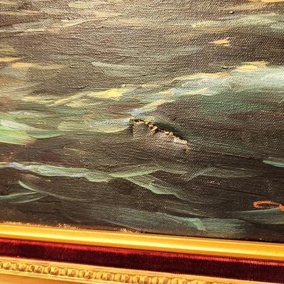 Lot #74  Original Painting - Ship at Sea - Handsome frame