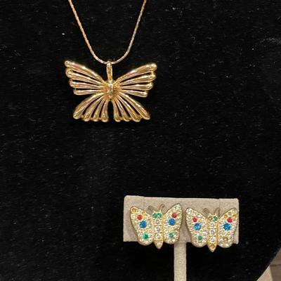 Butterfly necklace and earrings