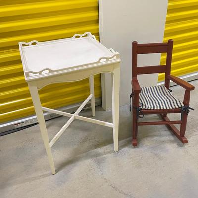 Vintage Painted Tea Table and Child Rocker (BL-SS)