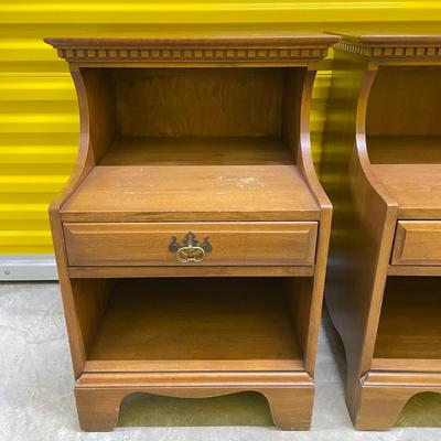 Two Matching Walnut Bedside Step Tables from Davis Cabinet Co (FL-SS)