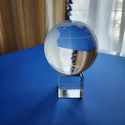 Solid Glass etched Spinning Globe with  Ronald Reagan Quote