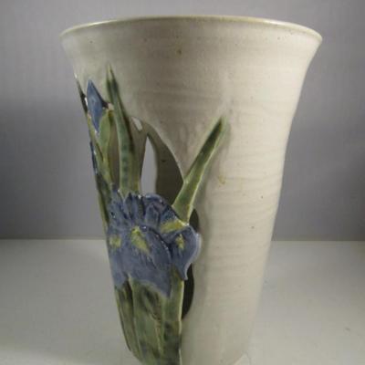 Reticulated Pottery Vase with Iris Design- Approx 9
