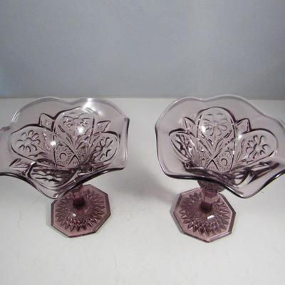 Vintage Pair of Imperial Glass 'Cosmos' Ruffled Compote Glasses in Amethyst