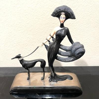 48. ART DECO  ERTE STYLE LTD ED # A8009 SEVEN ARTS FIGURINE "SYMPHONY IN BLACK" LADY & GREYHOUND