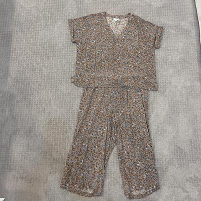541 J.Jill Two Piece Floral Matching Navy and Brown XL Set