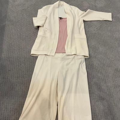 551 Eileen Fisher 3 pc Set with Palazzo Pants, Pink Tank and Open Cardigan