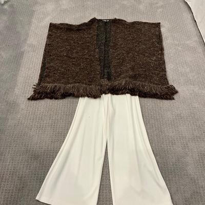 553 Bryn Walker Set with Wide Leg Pants and Wool Blend Knit Wrap