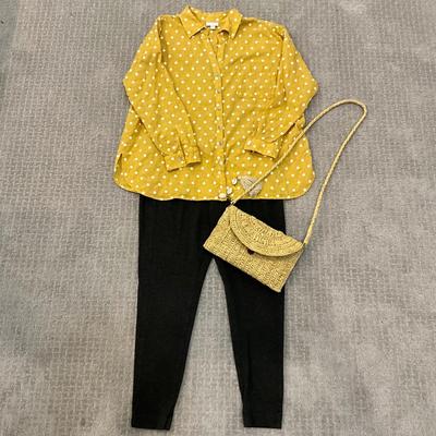 555 J. Jill Two Piece Outfit with Straw Handbag