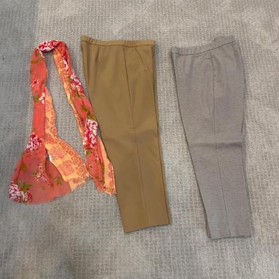 568 J.Jill Cotton Spandex Pants with Orange Floral Scarf