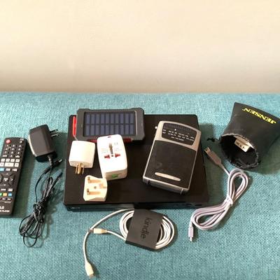 637 LG Blue Ray DVD Player Lot Travel Adapters Radio Solar Charger