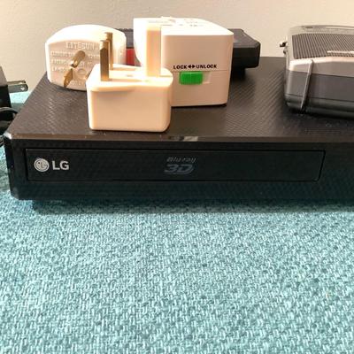 637 LG Blue Ray DVD Player Lot Travel Adapters Radio Solar Charger