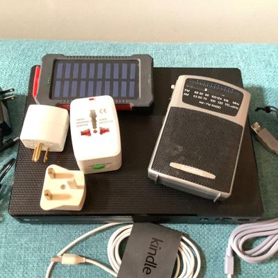 637 LG Blue Ray DVD Player Lot Travel Adapters Radio Solar Charger