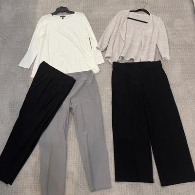 579 Lot of Eileen Fisher Grey Knit Cardigan and Pants