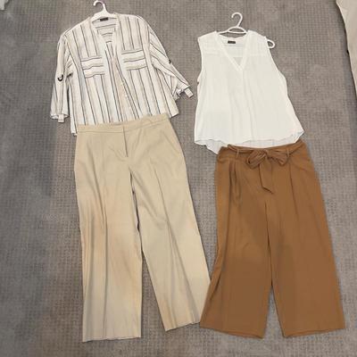 582 Lot of Vince Camuto Striped Top and Brown Alfani Brand Pants