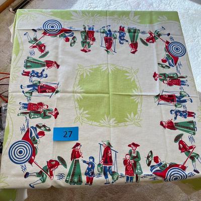 Vintage 50s printed table cloth Oriental theme