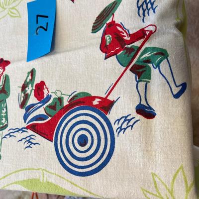 Vintage 50s printed table cloth Oriental theme