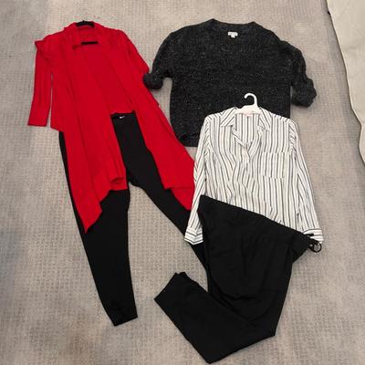 598 Ava + Viv Sparkle Sweater and Pants with Capelet Wrap