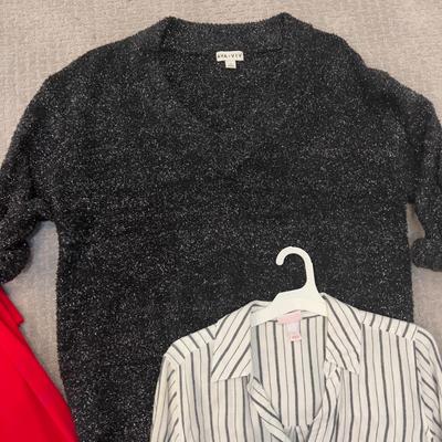 598 Ava + Viv Sparkle Sweater and Pants with Capelet Wrap