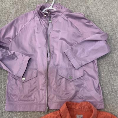 601 Chico's Purple Rain Jacket, Black and White Tunic Top and Button Up Orange Size 3