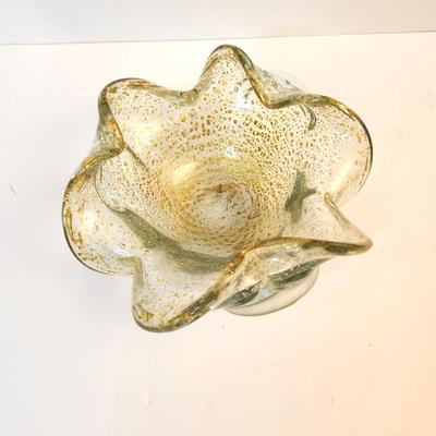 Lot #39D  Murano Gold/yellow Glass Ruffled Ashtray