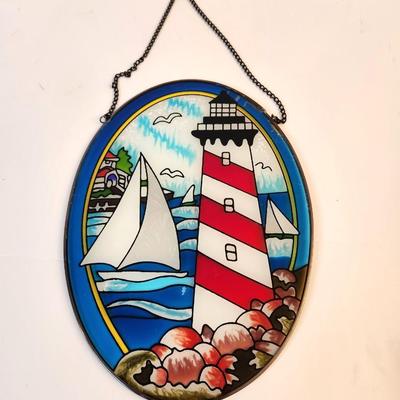 Lot #43  Flashed Colored Glass Sun catcher - Light House