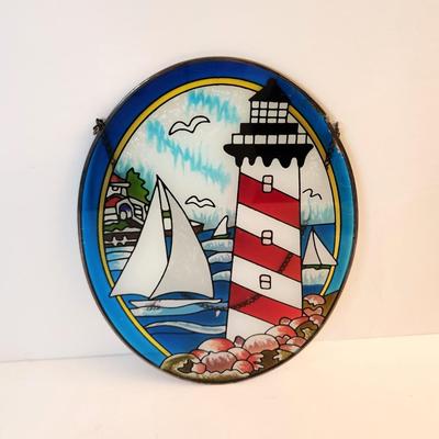 Lot #43  Flashed Colored Glass Sun catcher - Light House