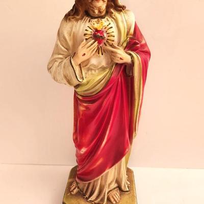 Lot #51D Large Chalkware Statue - Sacred Heart of Jesus