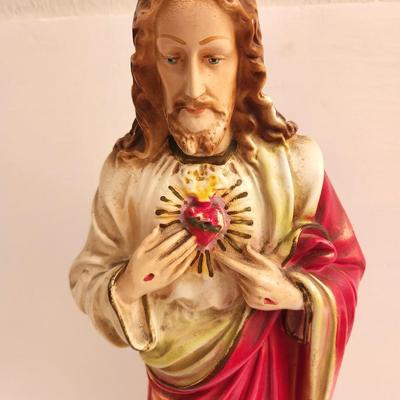 Lot #51D Large Chalkware Statue - Sacred Heart of Jesus