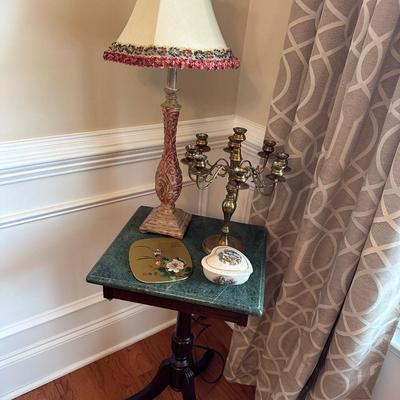 faux marble top lamp table and more lot