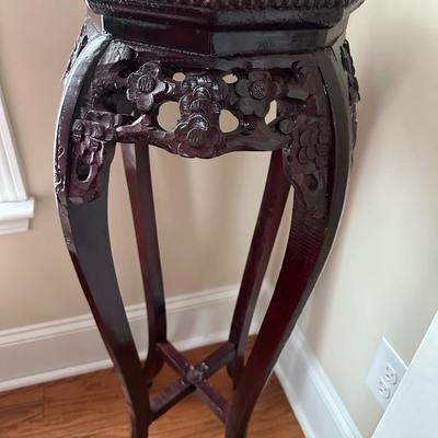 dog wood flower decorated antique plant stand