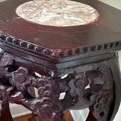 dog wood flower decorated antique plant stand