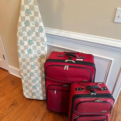luggage, ironing board lot 