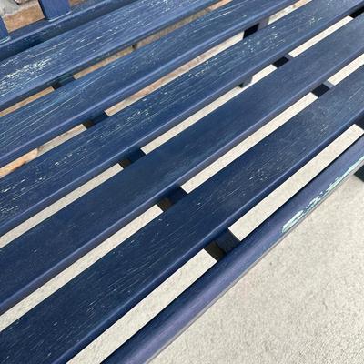chippy blue porch bench 