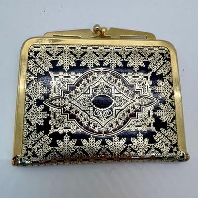 Vintage Luxury Leather women's Coin Purse Black & Gold