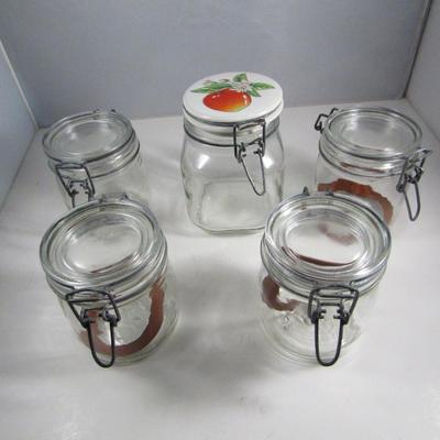 Collection of Swing Top Bale Top Storage Jars- Four 1/2 Liter Size, One 1 Liter Size