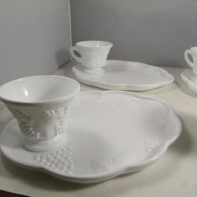 Milk Glass Luncheon Set- 4 Plates and 4 Cups