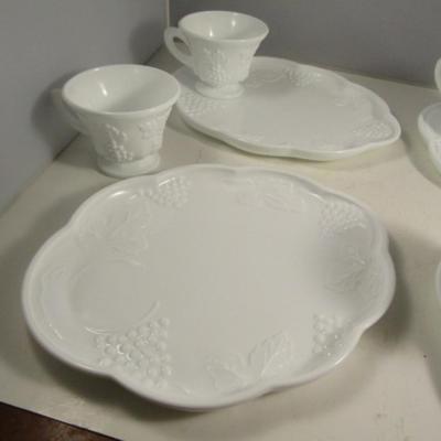 Milk Glass Luncheon Set- 4 Plates and 4 Cups