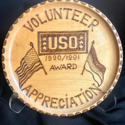 Very Special Wood Plate Celebrating USO Volunteer