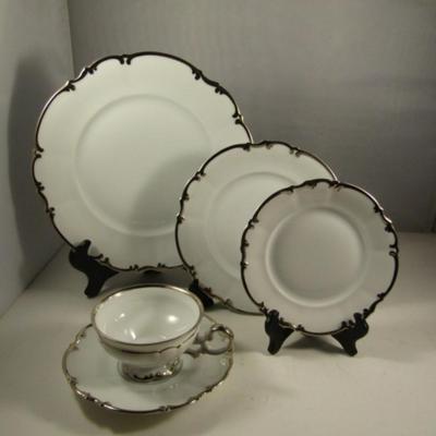 Hutschenreuther Dinnerware with Platinum Rim- 'Revere' Pattern- Approx 43 Pieces