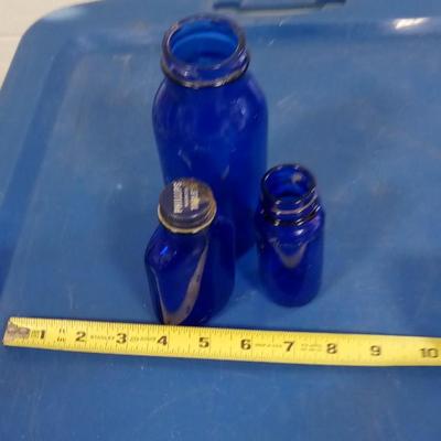 LOT 170 THREE OLD BLUE GLASS BOTTLES