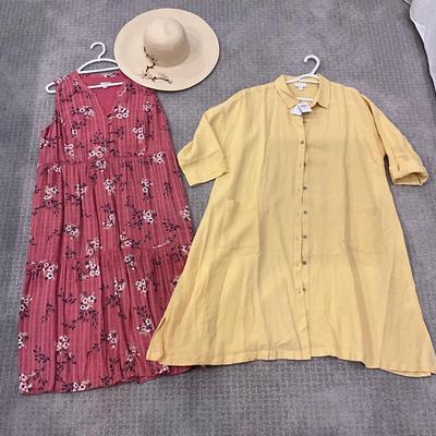613 New with Tag J.Jill Yellow Linen Dress with Floral Dress and Panama Jack Straw Hat