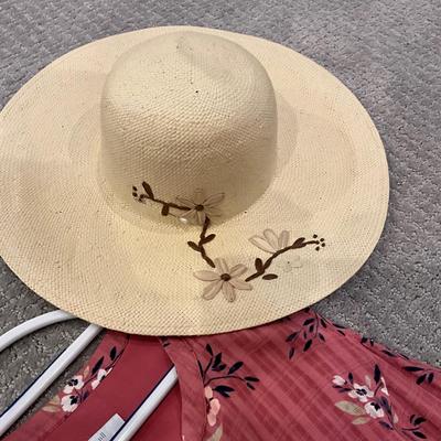 613 New with Tag J.Jill Yellow Linen Dress with Floral Dress and Panama Jack Straw Hat