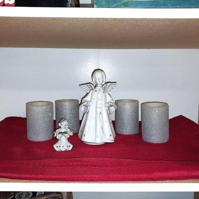 PORCELAIN ANGELS AND CANDLE HOLDERS