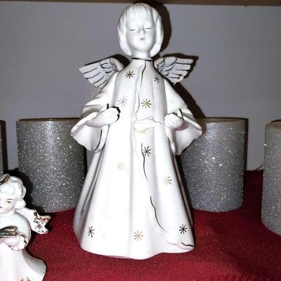 PORCELAIN ANGELS AND CANDLE HOLDERS