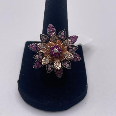 Effy Nature 14K Rose Gold Ruby, Sapphire and Diamond Blossoming Flower Ring