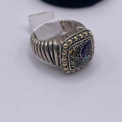 Effy 925 Sterling Silver & 18 K Gold Accent  Multi Gemstone Ring
