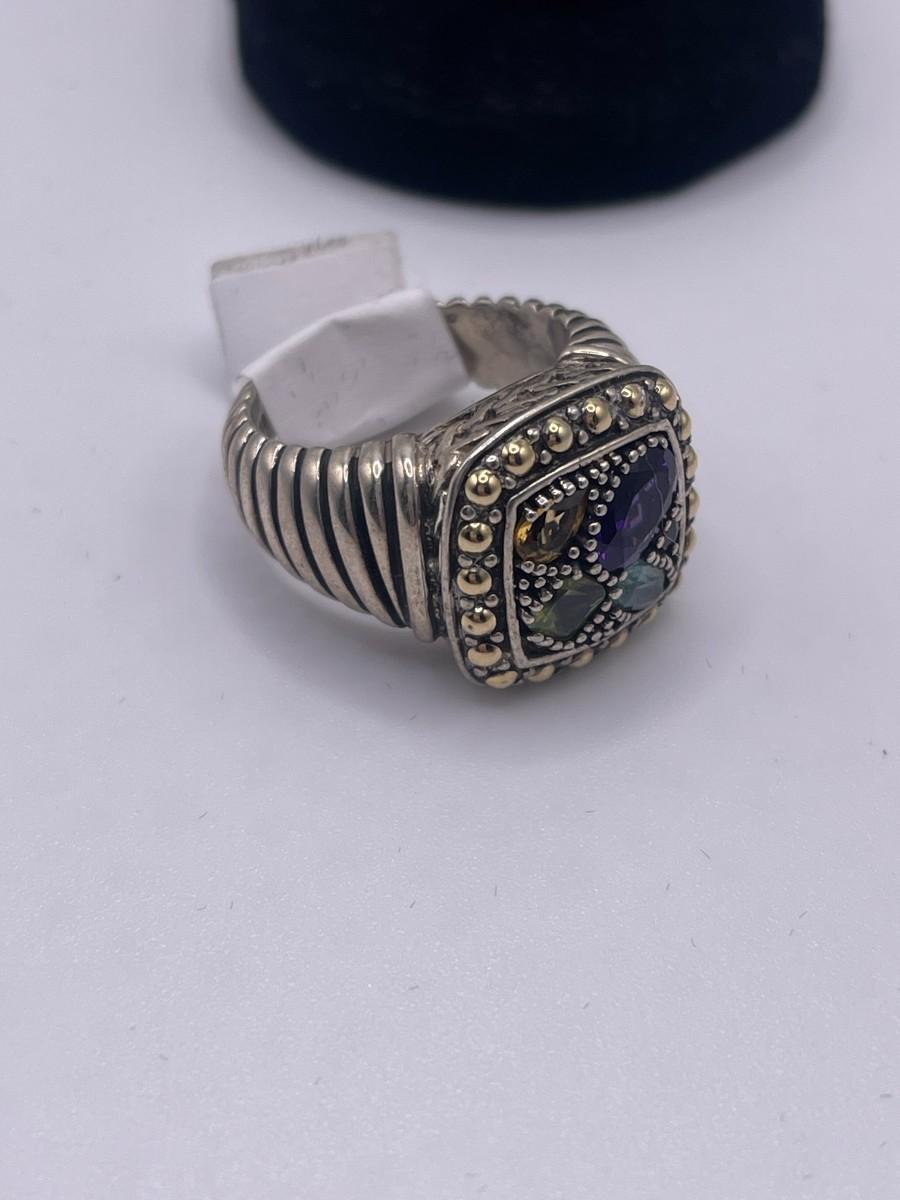 Effy 925 Sterling Silver 18 K Gold Accent Multi Gemstone Ring
