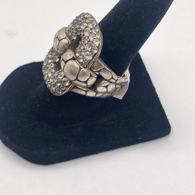 John Hardy Sterling Silver Kali Lava Pave White Sapphire Ring